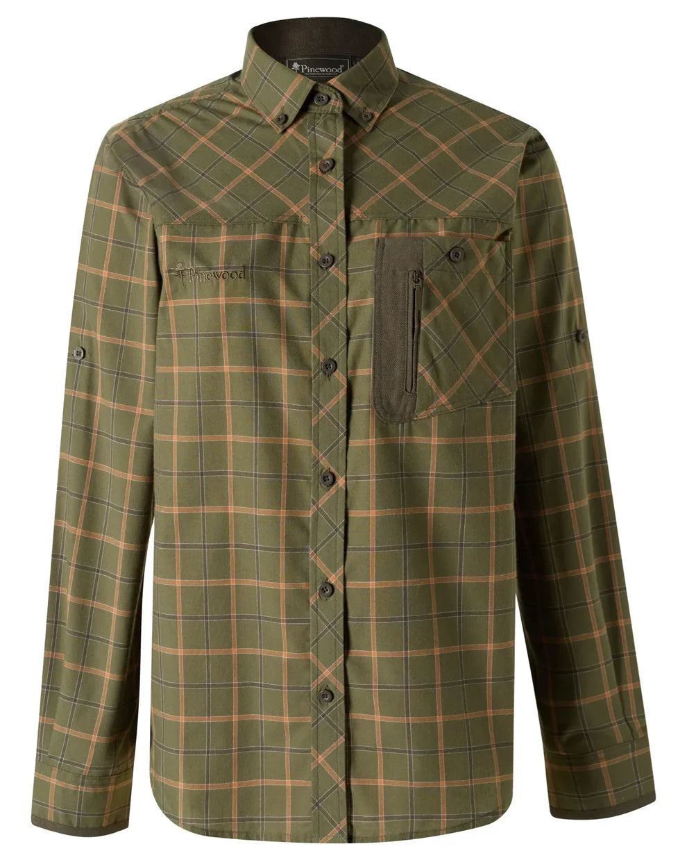 Pinewood Wolf Shirt dames in Green/Terracotta, lichtgewicht outdoorhemd met jacquarddetails en oprolbare mouwen voor wandelen en jacht, Dog - Expert webshop voor gespecialiseerd hondenmateriaal