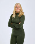 Pinewood Abisko Merino Base Layer Half Zip heren thermoshirt in Dark Mossgreen, warme merino baselayer met bamboevezels voor jacht, wandelen, wintersport en outdooractiviteiten, Dog - Expert webshop voor gespecialiseerd hondenmateriaal