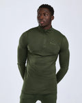 Pinewood Abisko Merino Base Layer Half Zip heren thermoshirt in Dark Mossgreen, warme merino baselayer met bamboevezels voor jacht, wandelen, wintersport en outdooractiviteiten, Dog - Expert webshop voor gespecialiseerd hondenmateriaal