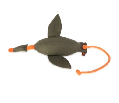 Dummy eend voor hondentraining, gemaakt van sterk en duurzaam nylon, met realistische vogelvorm en vleugels, drijvend op water, geschikt voor land- en watertraining en gebruik met trainingsgeuren.