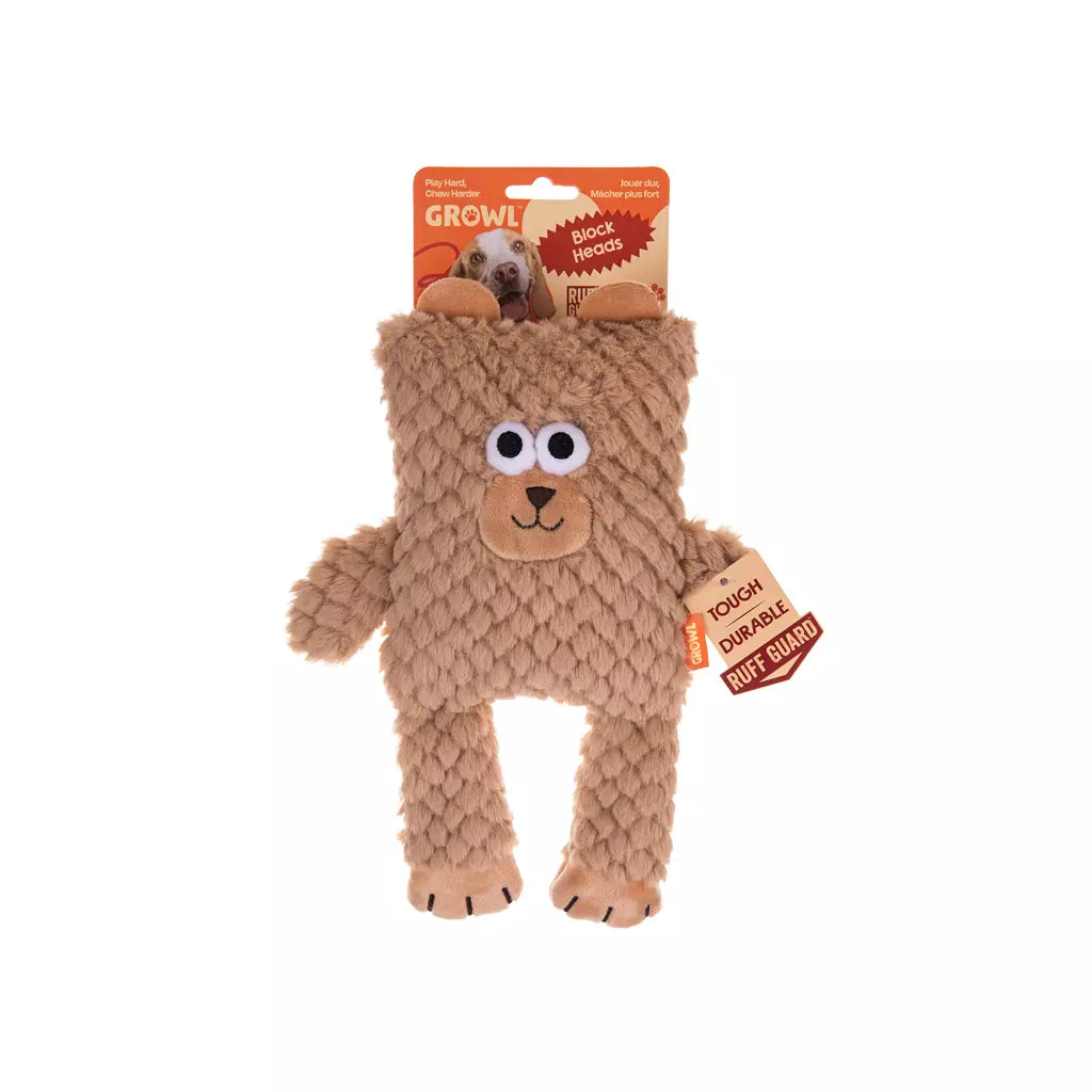 Growl Block Heads extra duurzaam pluche hondenspeeltje met verborgen pieper, sterk interactief hondenspeelgoed met Ruff Guard Technology voor alle honden, Dog - Expert webshop voor gespecialiseerd hondenmateriaal