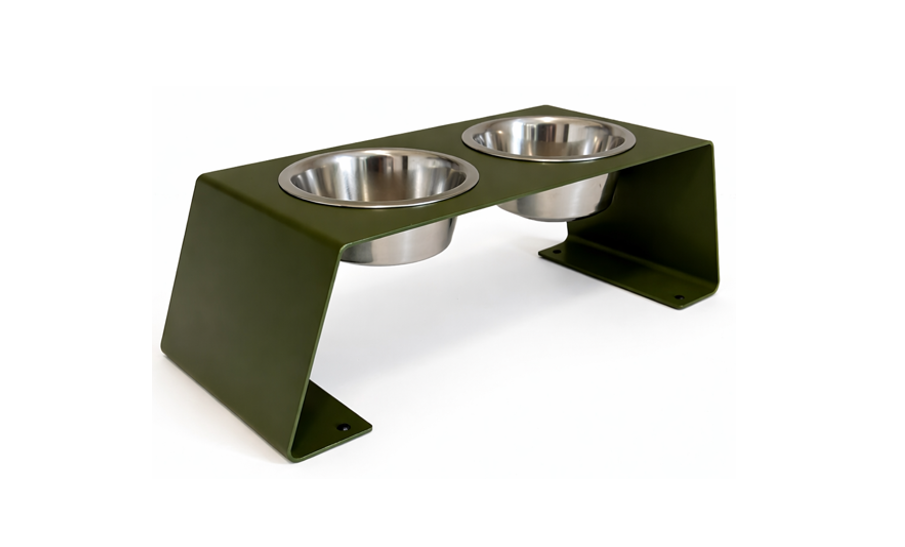 Verhoogde voerbak voor hond en kat in modern design met stalen statief en RVS kommen: Dog - Expert webshop voor gespecialiseerd hondenmateriaal