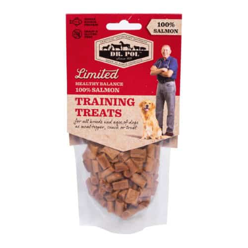 Dr. Pol Dog Salmon Training Treats 85 g hondensnack met 100% zalmfilet, natuurlijke graanvrije monoproteïne trainingssnoepjes voor honden tijdens training, hondensport, wandelingen en beloning, Dog - Expert webshop voor gespecialiseerd hondenmateriaal