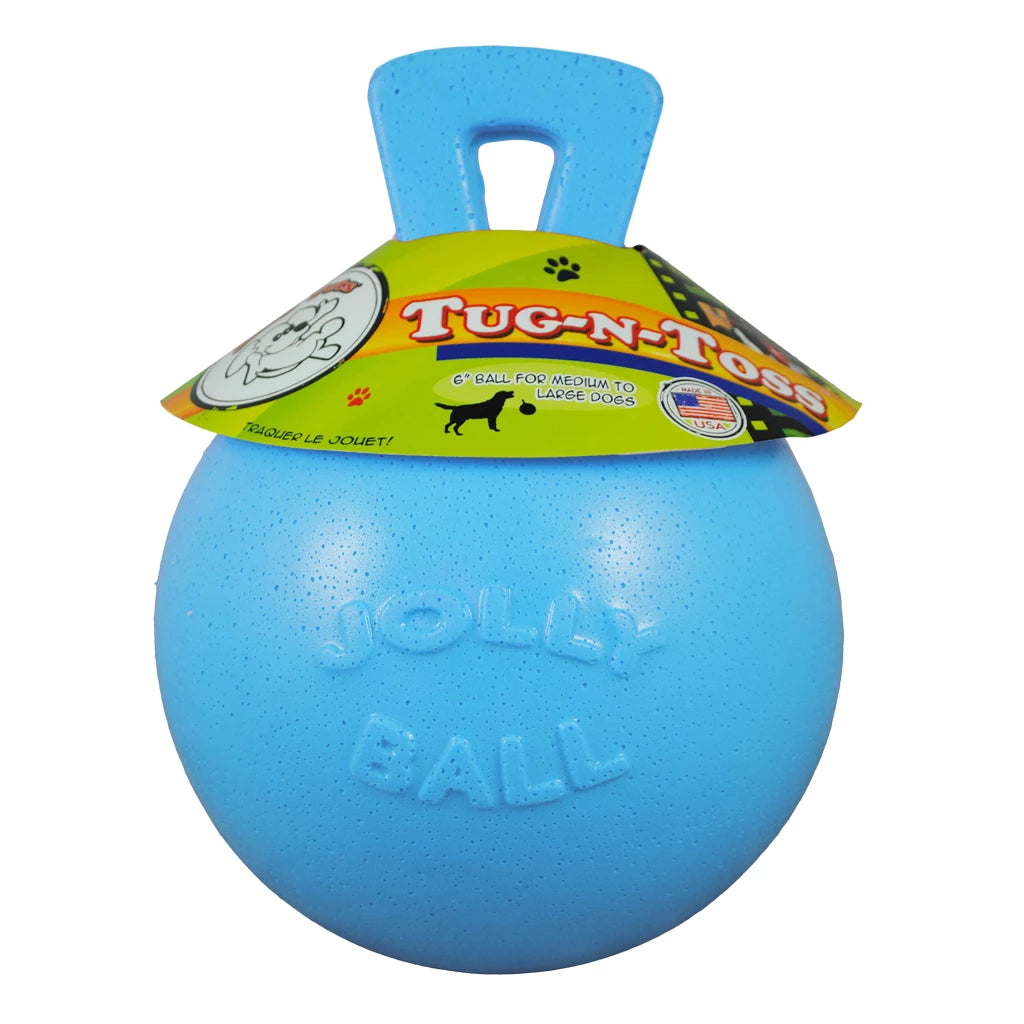 Jolly Tug-n-Toss duurzame drijvende speelbal met handvat voor middelgrote en grote honden, ideaal voor apporteren, trekspel en waterpret, Dog - Expert webshop voor gespecialiseerd hondenmateriaal