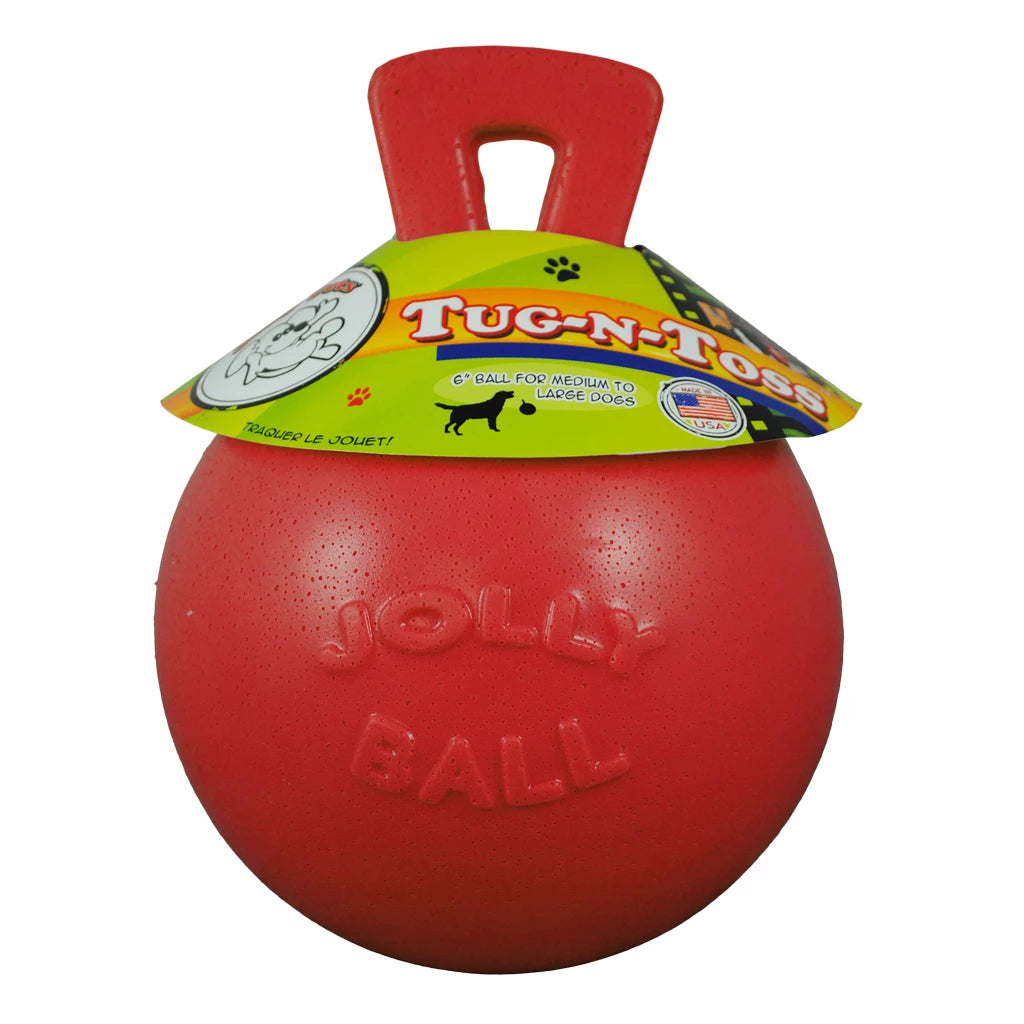 Jolly Tug-n-Toss duurzame drijvende speelbal met handvat voor middelgrote en grote honden, ideaal voor apporteren, trekspel en waterpret, Dog - Expert webshop voor gespecialiseerd hondenmateriaal