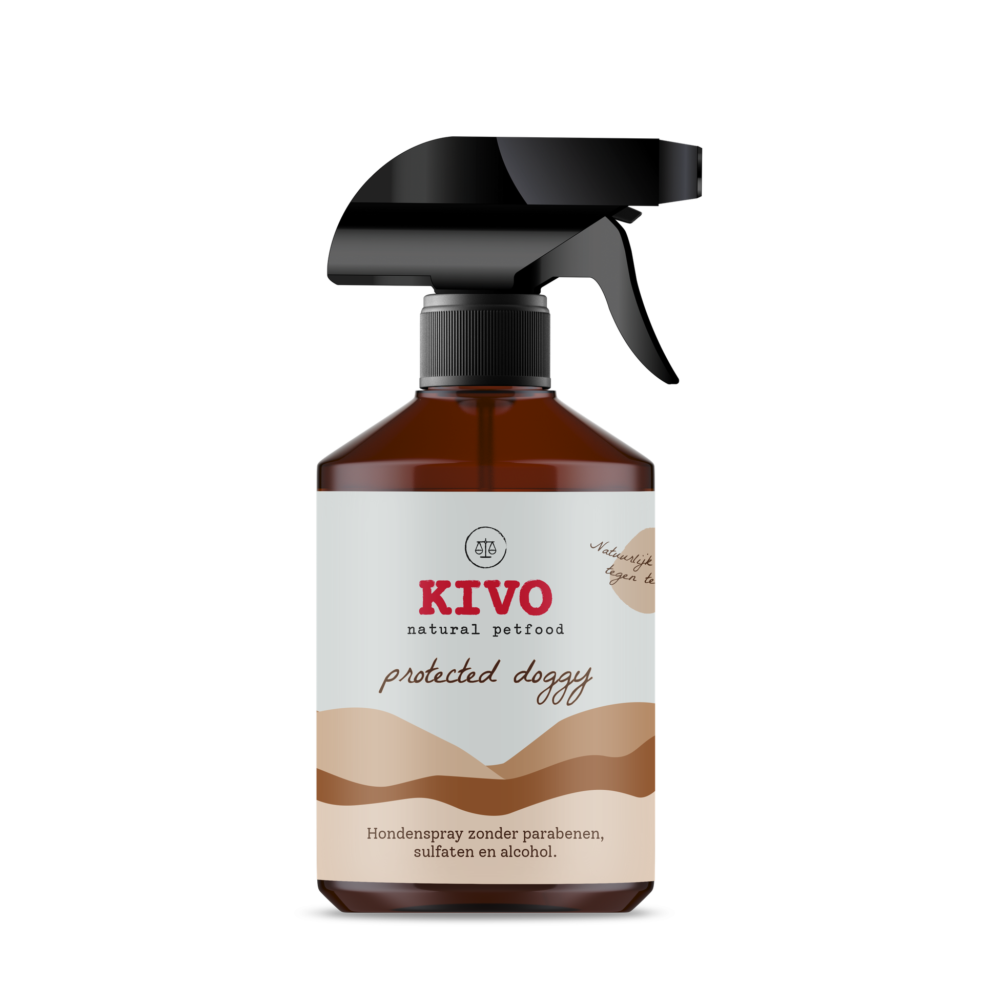 Kivo Protected Doggy Spray voor honden, natuurlijke afwering tegen teken en vlooien, PH-neutraal, vrij van parabenen en sulfaten, met citroen, tea tree en sandelhout, geschikt voor vacht, manden en kennels.