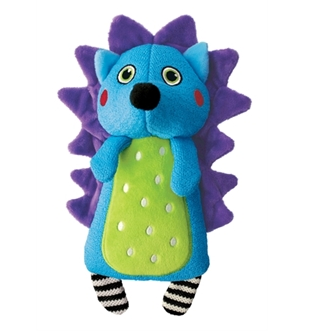 KONG Whoopz egel hondenspeelgoed van stof met sneakerachtige textuur en twee piepers, geschikt om te knuffelen en te spelen.
