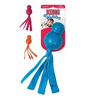 KONG Wubba hondenspeelgoed van sterk nylon met ingebouwde rubberen bal, pieper en slierten.
