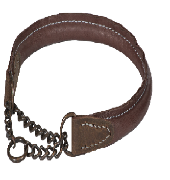 Handgemaakte lederen slib halsband voor honden, stijlvol en stevig, verkrijgbaar in verschillende maten, passend bij de nekomtrek van de hond.