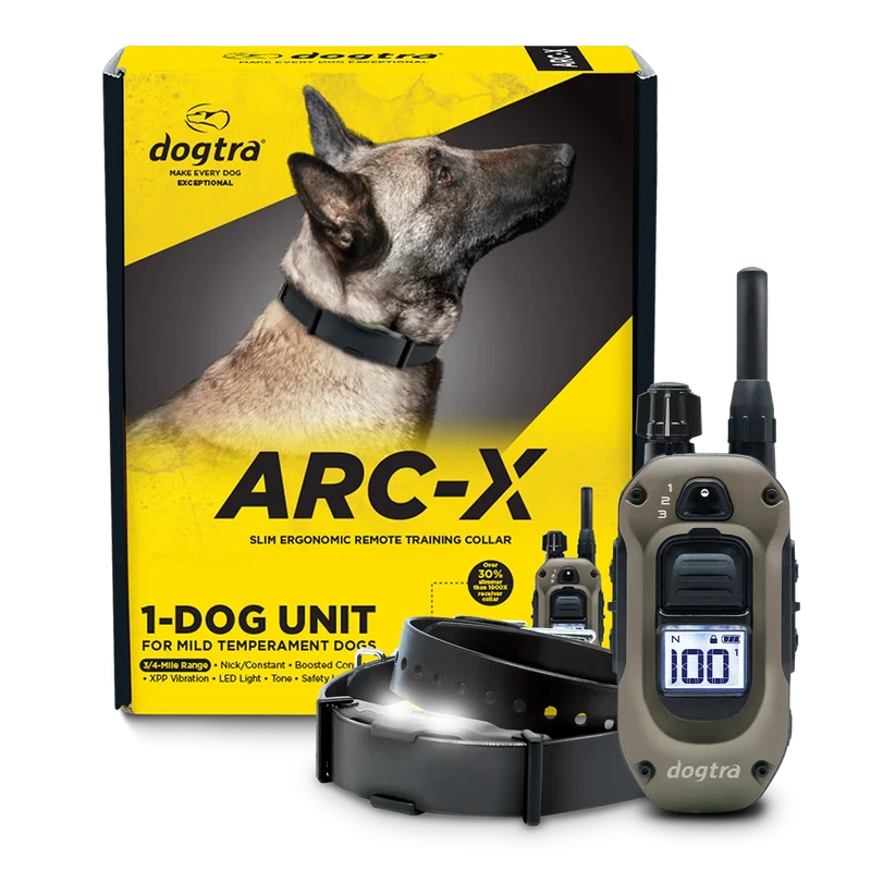 Dogtra ARC-X Kit 1 hond professionele trainingsband met 1,2 km bereik, ergonomische waterdichte trainingshalsband met 100 stimulatieniveaus, vibratie en LED-verlichting voor hondentraining, Dog - Expert webshop voor gespecialiseerd hondenmateriaal