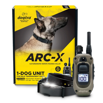 Dogtra ARC-X Kit 1 hond professionele trainingsband met 1,2 km bereik, ergonomische waterdichte trainingshalsband met 100 stimulatieniveaus, vibratie en LED-verlichting voor hondentraining, Dog - Expert webshop voor gespecialiseerd hondenmateriaal