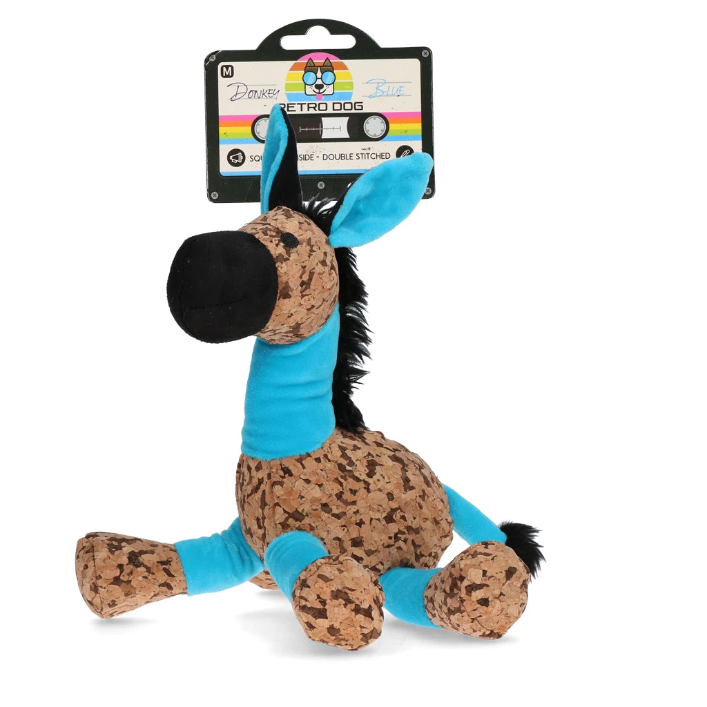 Retro Ezel duurzaam hondenspeelgoed met pieper, dubbel gestikt, zachte stof met retro kurklook en gerecyclede vulling, ideaal als knuffel- en speeltje voor honden van alle leeftijden, Dog - Expert webshop voor gespecialiseerd hondenmateriaal