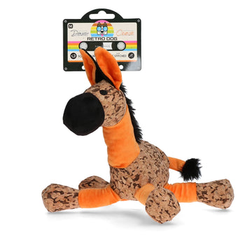 Retro Ezel duurzaam hondenspeelgoed met pieper, dubbel gestikt, zachte stof met retro kurklook en gerecyclede vulling, ideaal als knuffel- en speeltje voor honden van alle leeftijden, Dog - Expert webshop voor gespecialiseerd hondenmateriaal