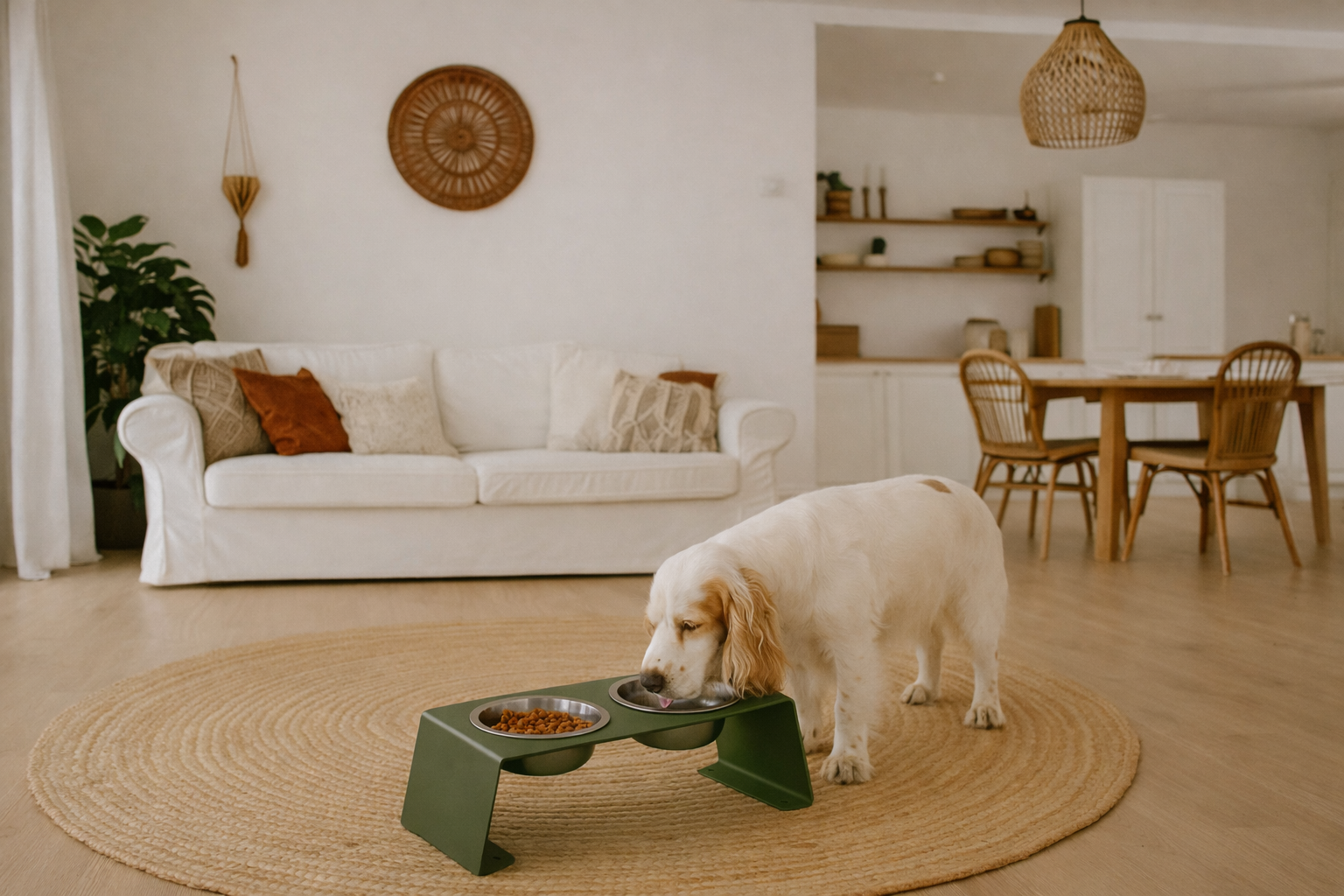 Verhoogde voerbak voor hond en kat in modern design met stalen statief en RVS kommen: Dog - Expert webshop voor gespecialiseerd hondenmateriaal