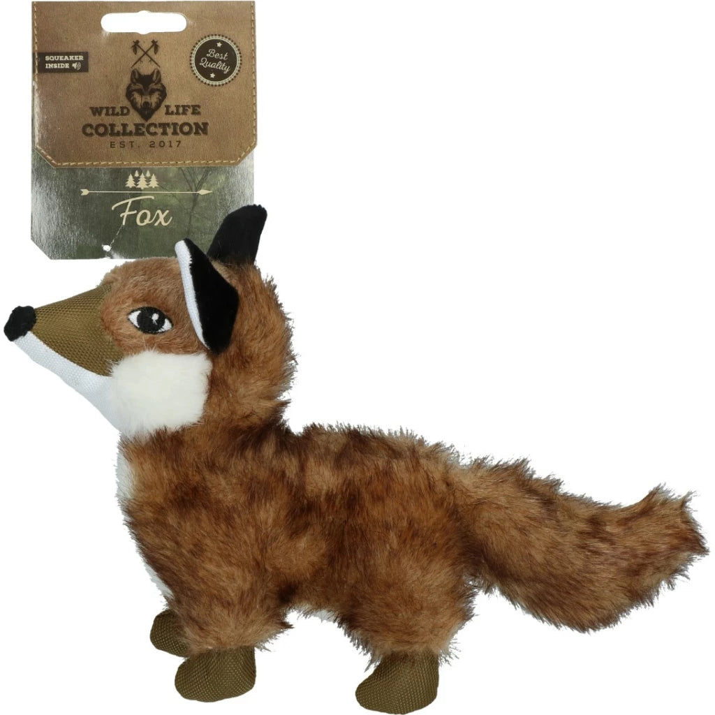 Wild Life Collection hondenspeelgoed pluche vos met flostouw en pieper, realistisch interactief hondenspeelgoed voor apporteren en trekspel, duurzaam dubbel gestikt speeltje voor honden, Dog - Expert webshop voor gespecialiseerd hondenmateriaal