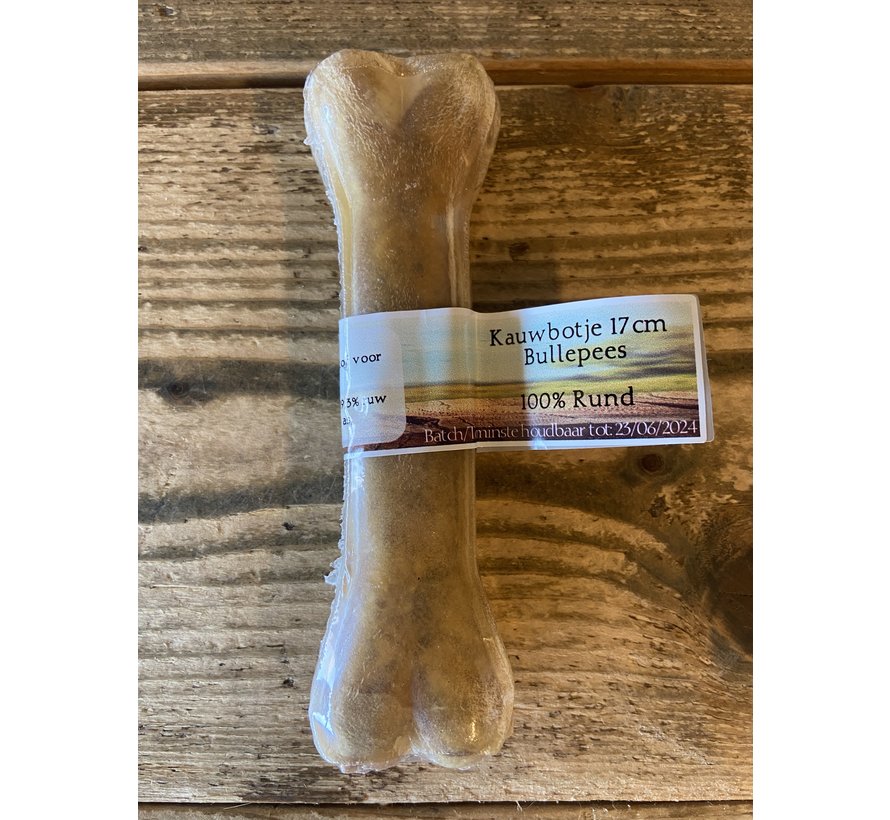 Carnilicious Kauwbot Bullepees 17 cm, 100% rawhide rundvlees, zeer hard en duurzaam voor sterke kauwers, ondersteunt tandverzorging en langdurig kauwplezier, Dog - Expert webshop voor gespecialiseerd hondenmateriaal,