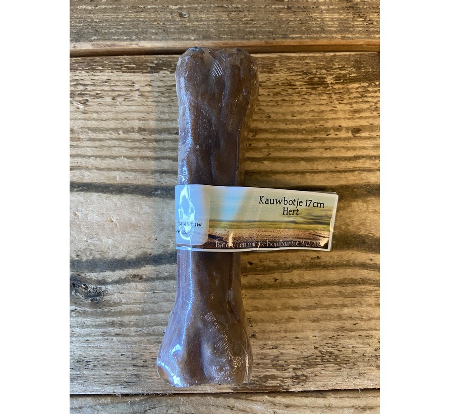 Carnilicious Kauwbotje Rawhide met hert van 17 cm, extra hard kauwbot voor sterke kauwers, geschikt voor middelgrote en grote honden, ondersteunt tandverzorging en gezond gebit, langdurig kauwplezier en natuurlijke, smakelijke hondensnack, ideaal voor krachtige kauwers en duurzame traktatie, Dog - Expert webshop voor gespecialiseerd hondenmateriaal,