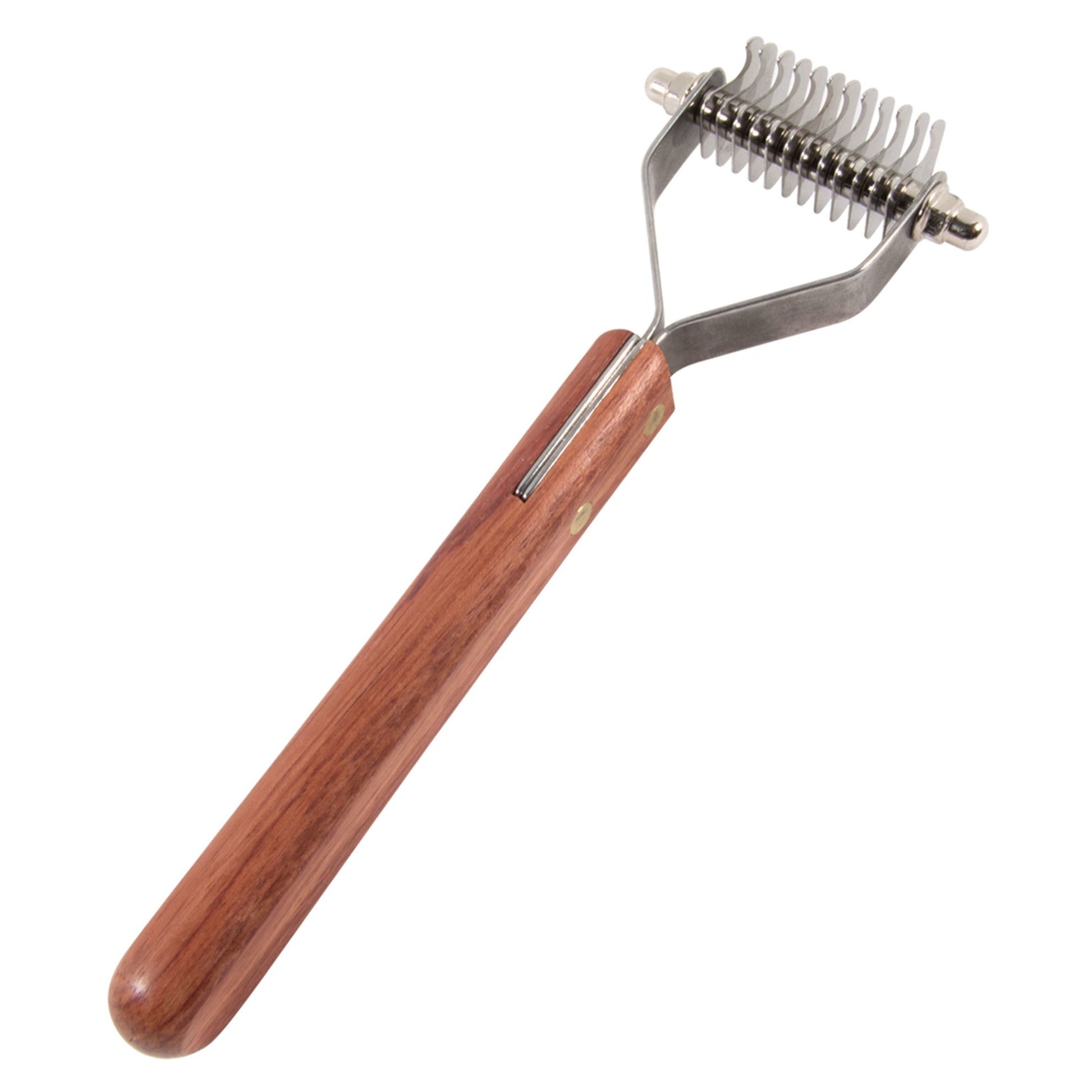 Coat King hondenkam met 12 tanden, ergonomisch houten handvat, gebogen roestvrijstalen messen, verwijdert dode haren en ondervacht voor een glanzende vacht