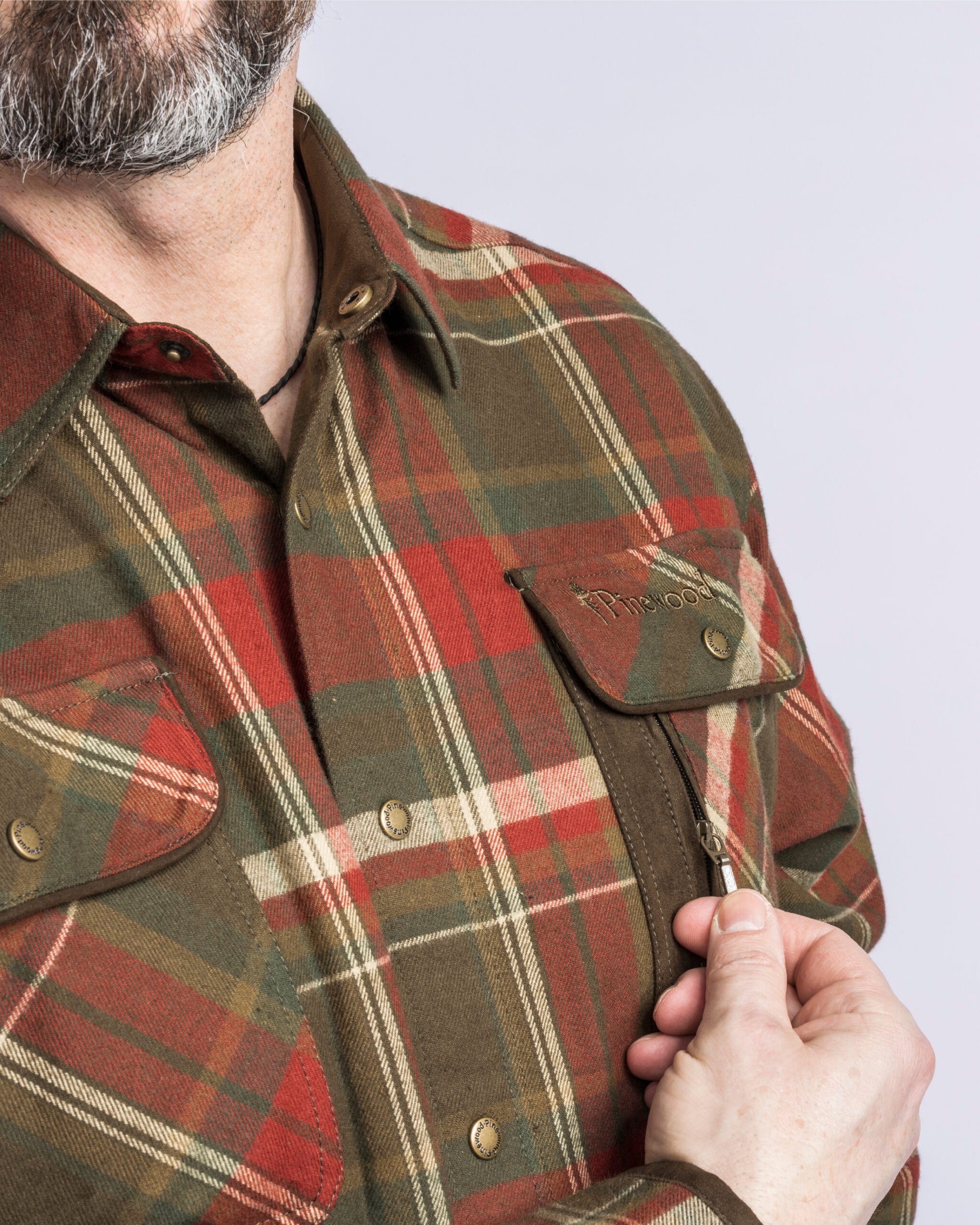 Pinewood Cornwall heren flanellen hemd met borstzakken en ventilatievoering