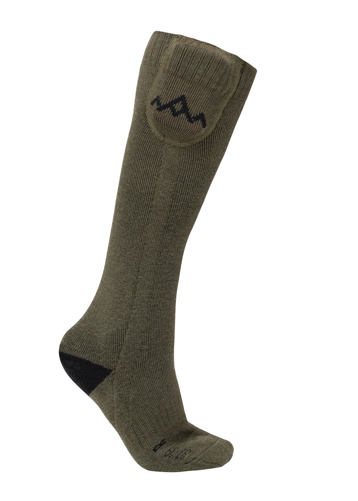 HeatX Heated Everyday Socks V2 verwarmde sokken met batterij in olijfgroen, met merinowolmix, 3 warmtestanden en actieve teenverwarming voor warme voeten tijdens wandelen, wintersport, hondensport en outdooractiviteiten,Dog - Expert webshop voor gespecialiseerd hondenmateriaal