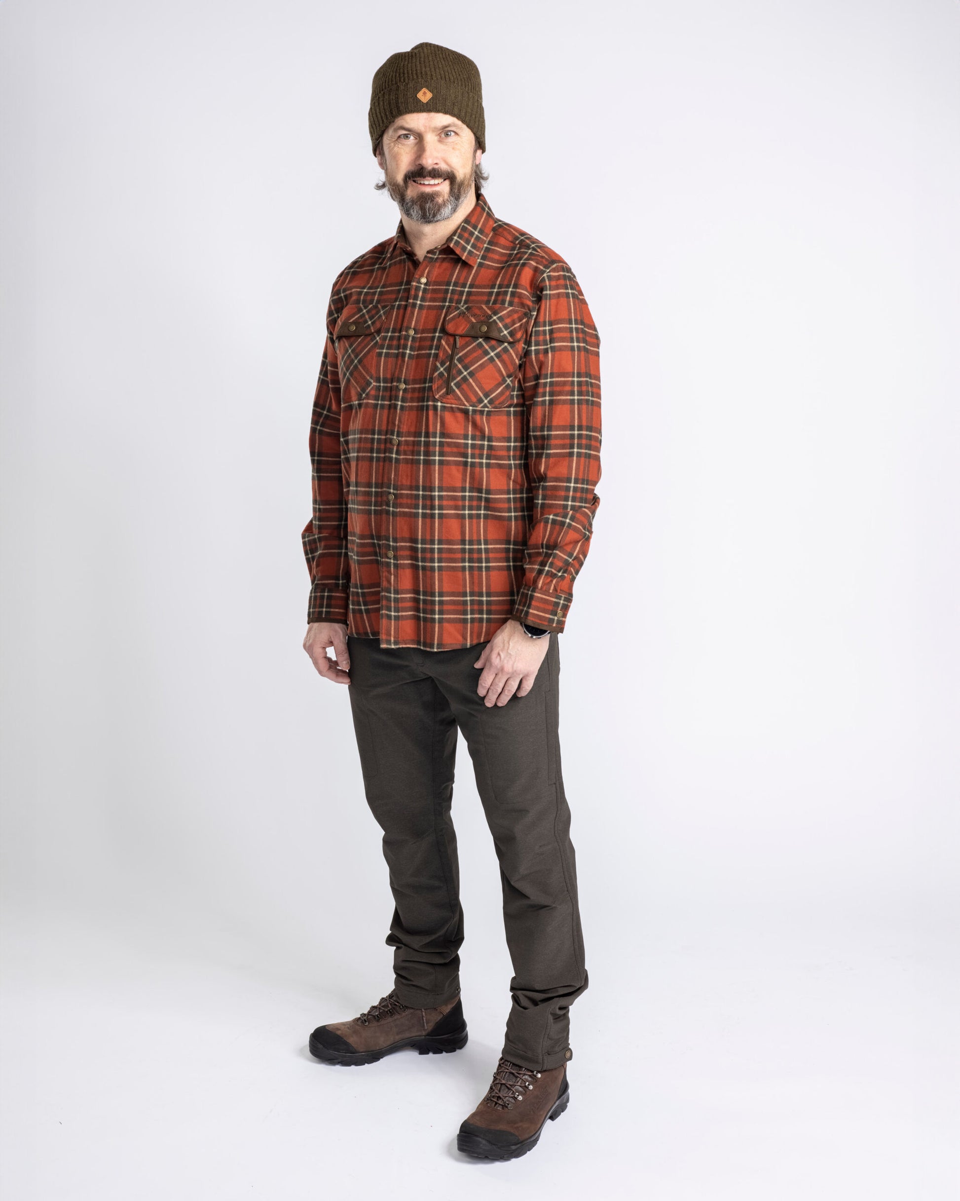 Pinewood Prestwick flanellen shirt met drukknoppen in terra cotta