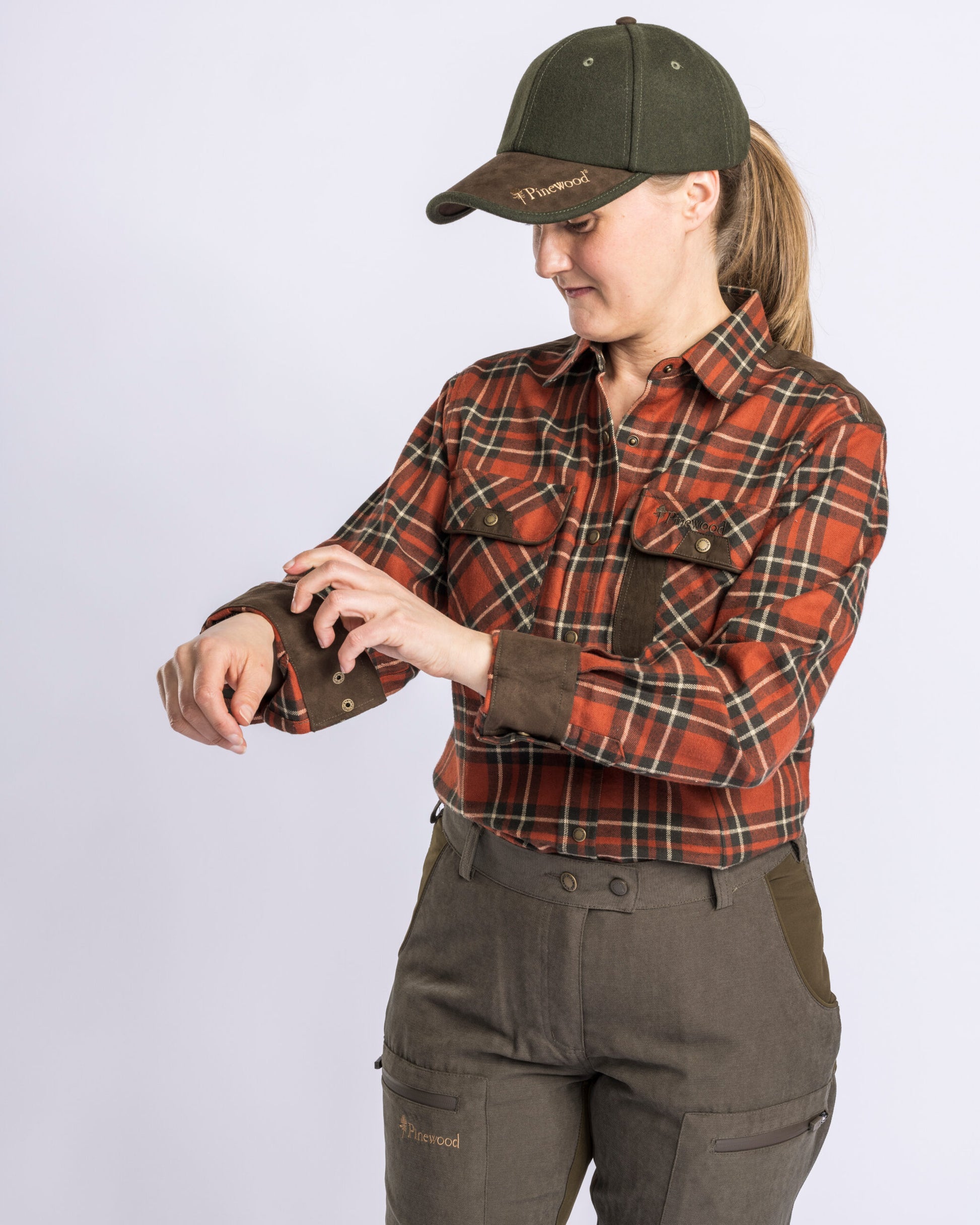 Pinewood Prestwick dames flanellen shirt met drukknoppen in terra cota