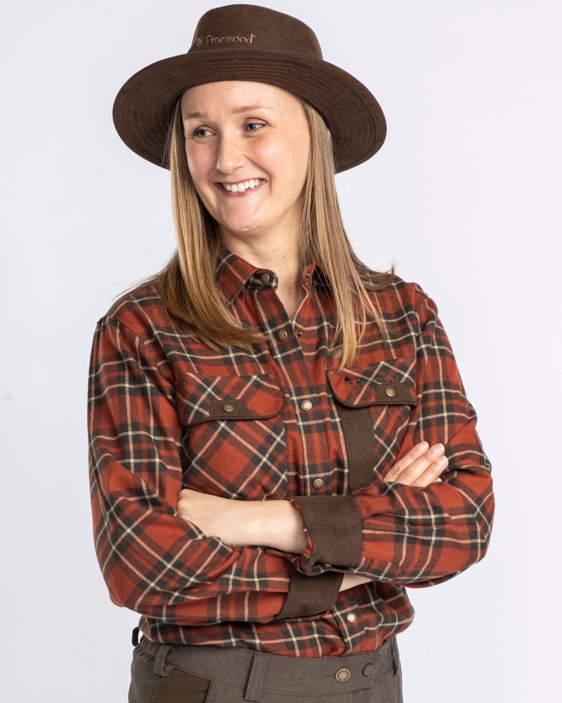 Pinewood Prestwick dames flanellen shirt met drukknoppen in terra cota