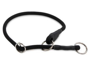 Firedog sliphalsband 8 mm van zwart polyamide klimtouw met metalen stop en ringen, duurzame slipketting voor hondentraining, wandelingen en jacht, Dog - Expert webshop voor gespecialiseerd hondenmateriaal