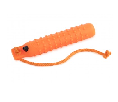 Waterdummy van kunststof, gevuld met water voor variabel gewicht en duiktraining, speciaal voor watergebruik, signaalkleur voor goede zichtbaarheid, zacht en buigzaam maar duurzaam, inclusief touw, gewicht ca. 170 g, lengte ca. 26 cm, diameter ca. 4,5 cm.